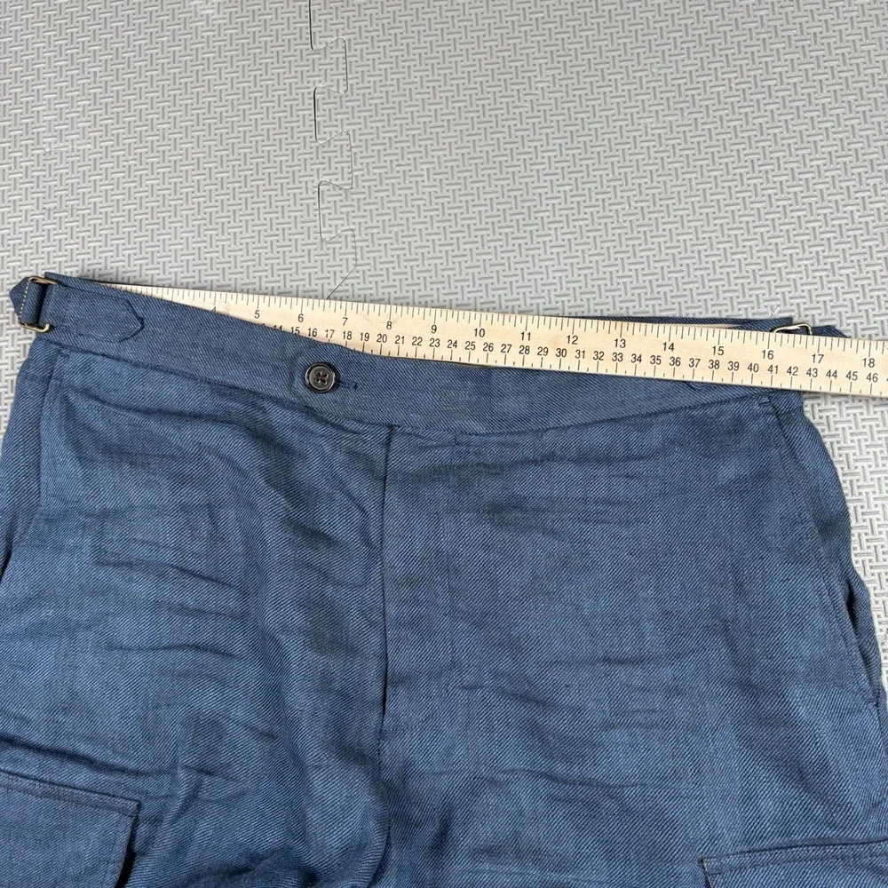 Banana Republic 100% Linen Cargo Pants Men 32x31 Blue Adjustable Waist Light NEW